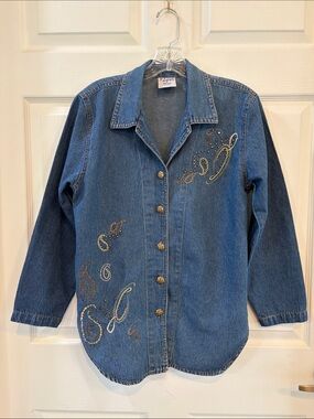 Lexi Embellished Denim Button-Down Shirt Jacket - Blue
